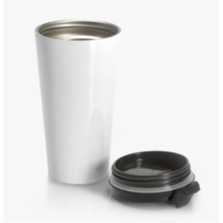 Hvitt reisekrus i rustfritt stl - trykket med din kunst