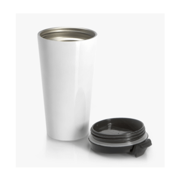 Hvitt reisekrus i rustfritt stl - trykket med din kunst