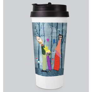 Hvitt reisekrus i rustfritt stl - trykket med din kunst