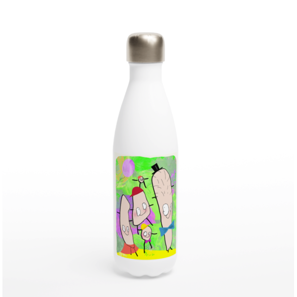 Hvit vannflaske med din kunst 